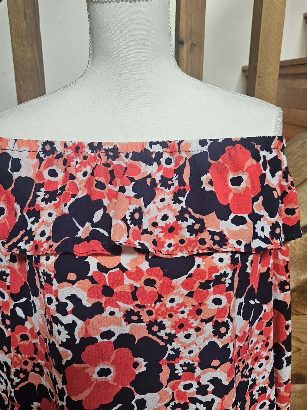 Michael Kors Coral & Navy Floral Off-Shoulder Blouse